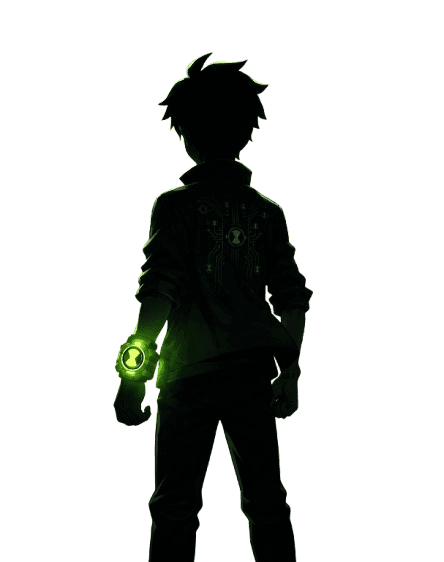 Back-facing futuristic character silhouette